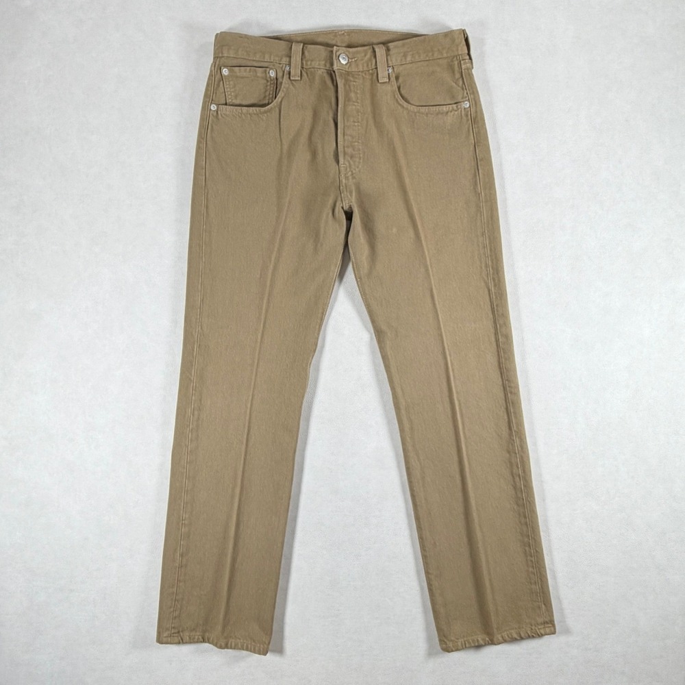Retro Levis 501 Mens Tan Khaki Denim Straight Fit Jeans 32x30 Cotton Button Fly